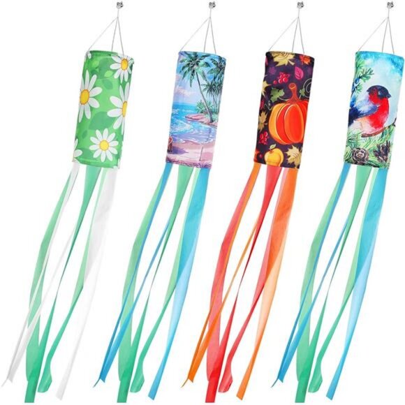 4 Pack Windsock Spring Summer Fall Winter Outdoor Heavy Duty Hanging Decor - Picture 1 of 8